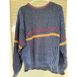 Vintage Weekends Sweater Mens Large Crewneck Pullover Striped Retro open Knit